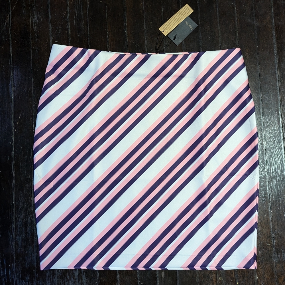 Marée Pour Toi White Pink Purple Diagonal Striped Pencil Skirt